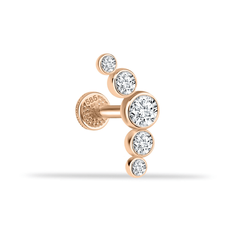 14 Ayar Altın 5 Taşlı Tragus Piercing - Dianora Piercing Jewelry