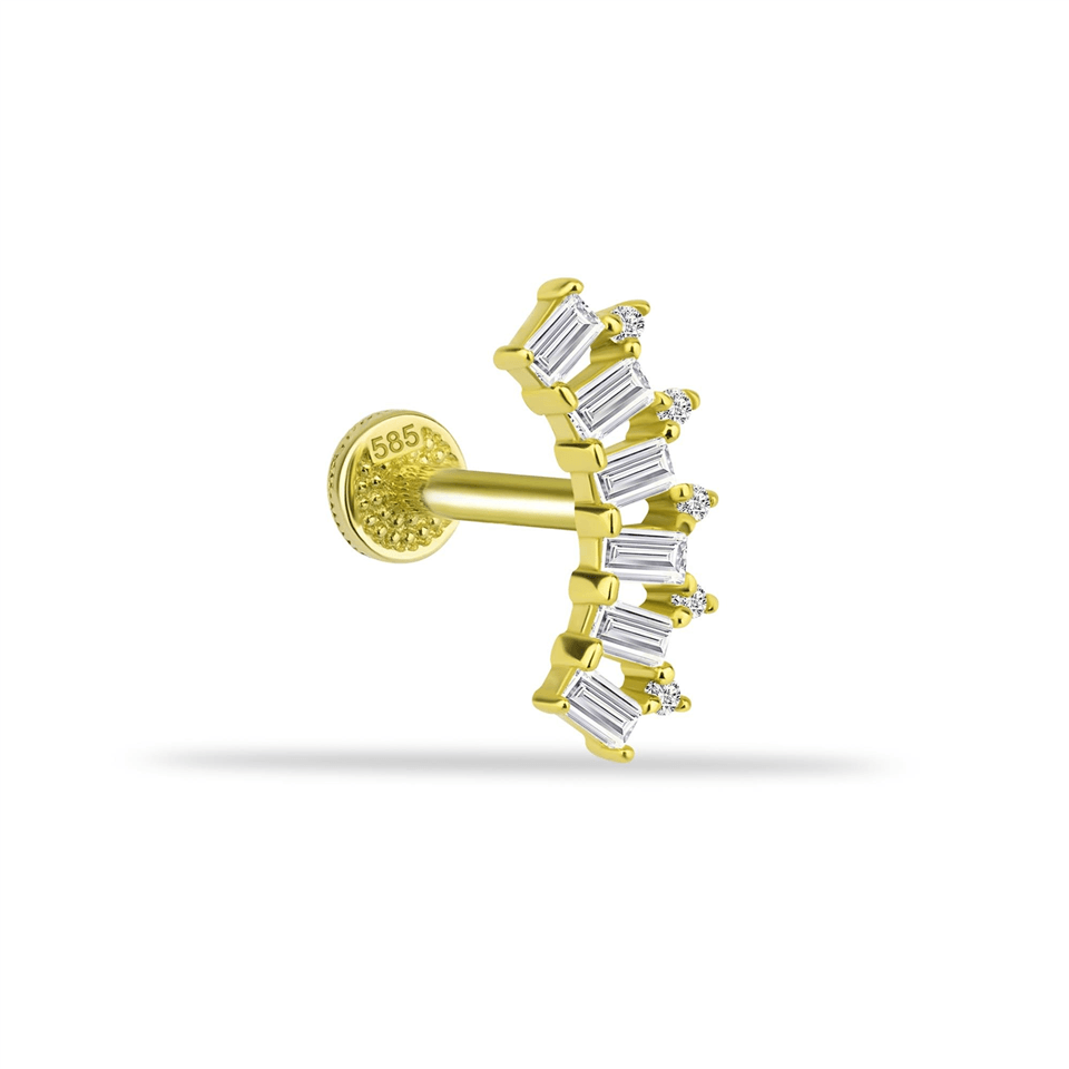 14 Ayar Altın 6 Baget Taşlı Minimal Tragus Piercing - Dianora Piercing Jewelry