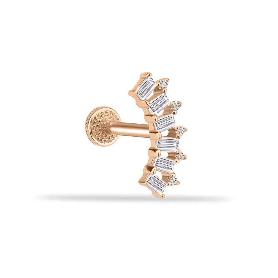 14 Ayar Altın 6 Baget Taşlı Minimal Tragus Piercing - Dianora Piercing Jewelry