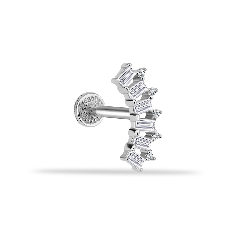 14 Ayar Altın 6 Baget Taşlı Minimal Tragus Piercing - Dianora Piercing Jewelry