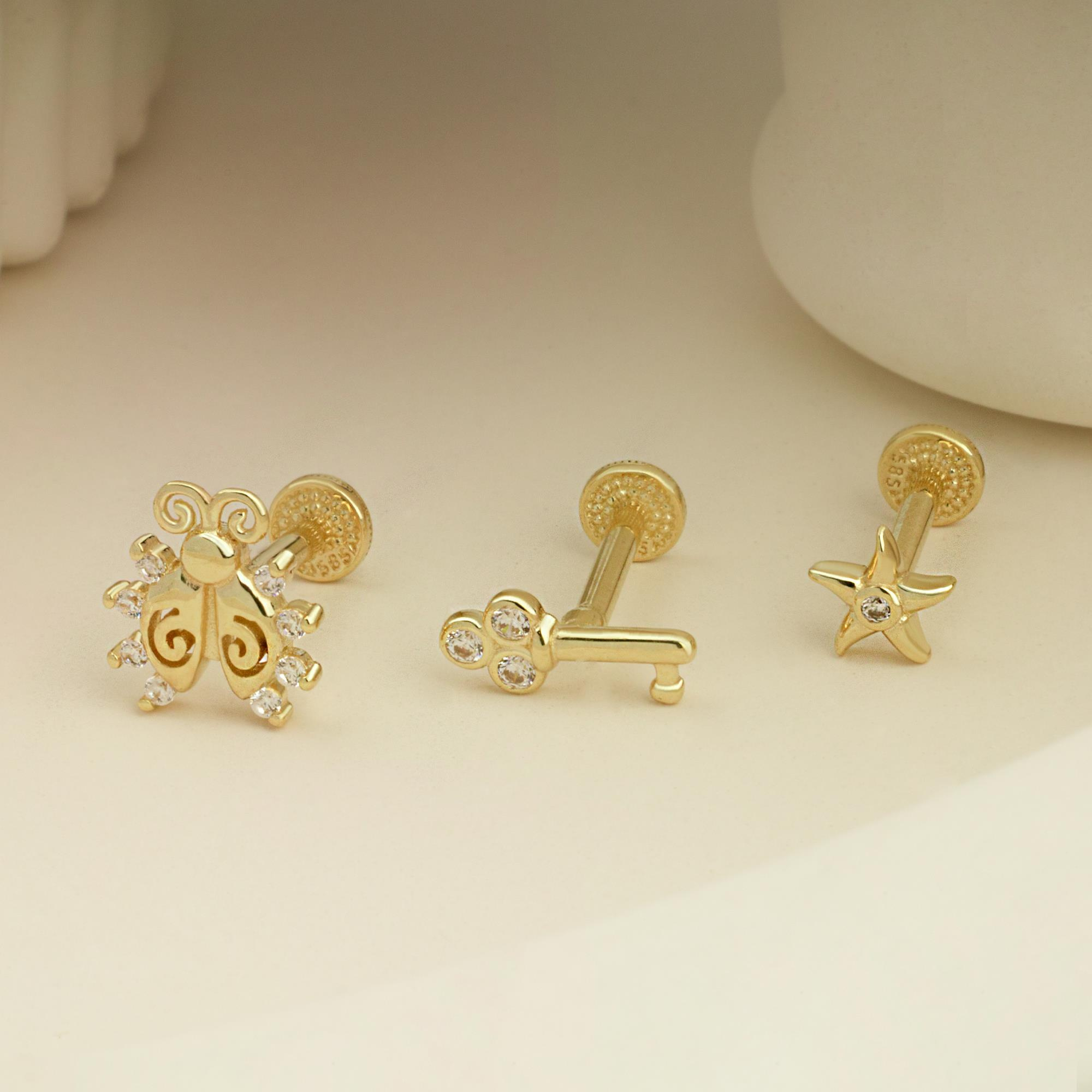 14 Ayar Altın 6 Taşlı Minimal Tragus Piercing - Dianora Piercing