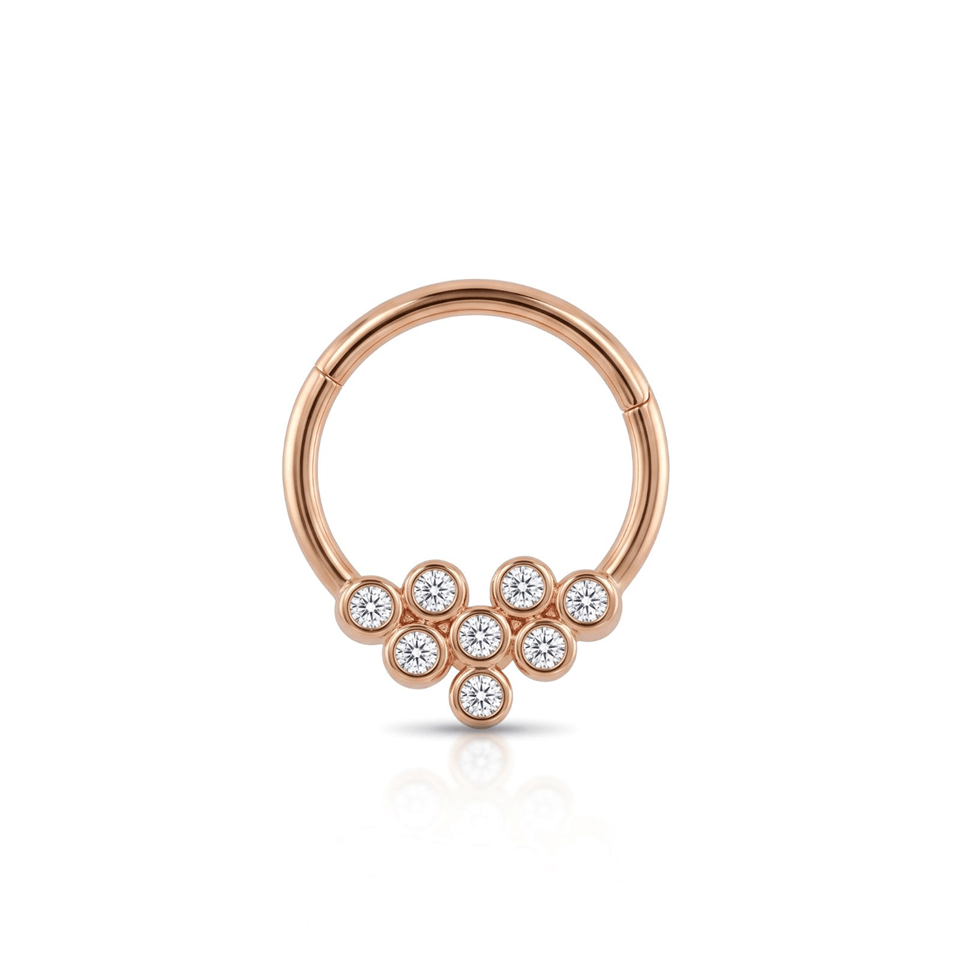 14 Ayar Altın 8 Taşlı Motifli Minimal Halka Piercing - Dianora Piercing Jewelry