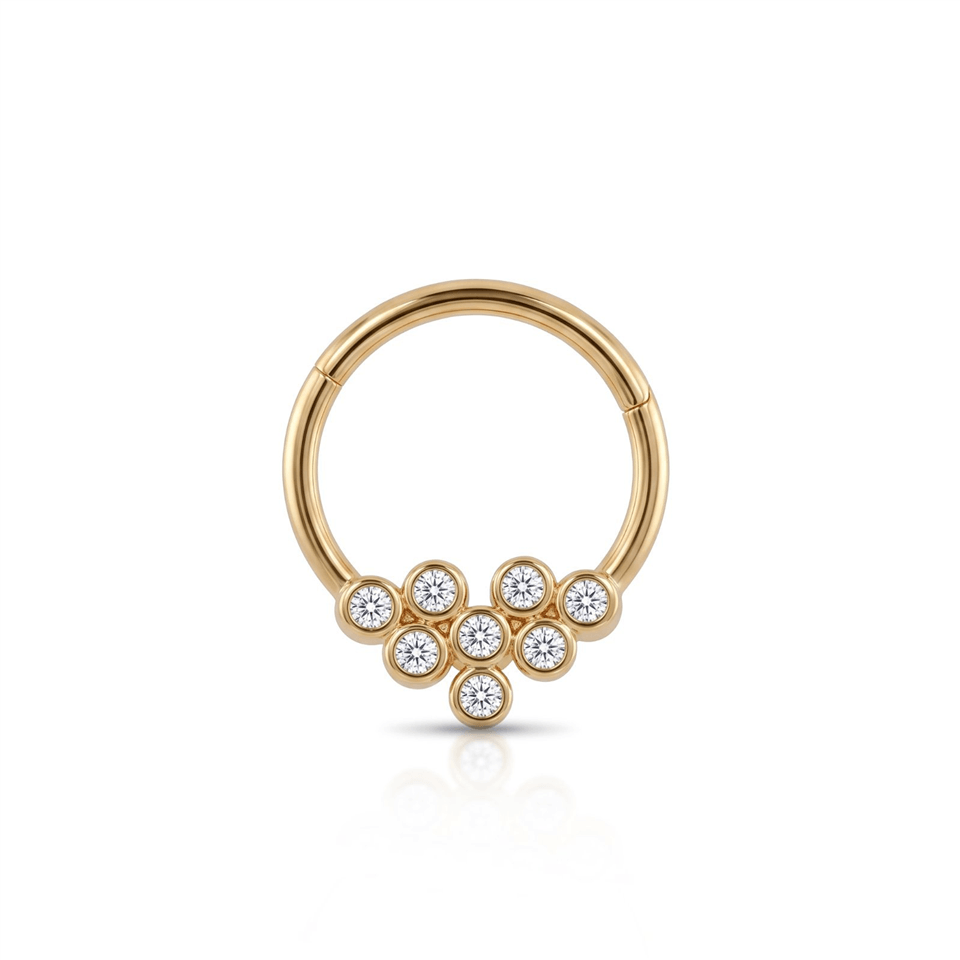 14 Ayar Altın 8 Taşlı Motifli Minimal Halka Piercing - Dianora Piercing Jewelry