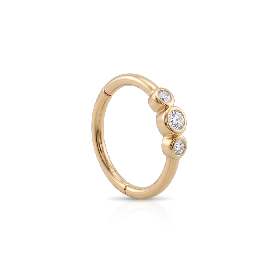 14 Ayar Altın Alttan 3 Taşlı Halka Piercing - Dianora Piercing Jewelry