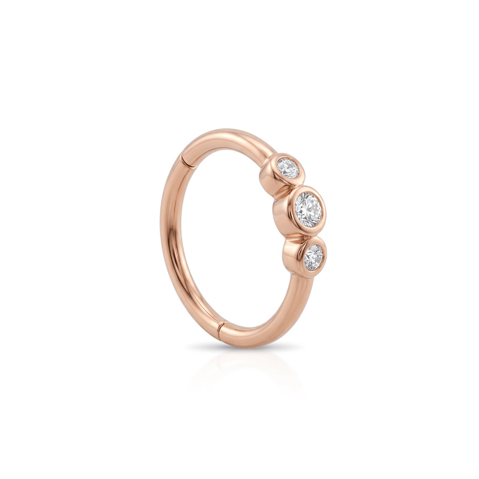 14 Ayar Altın Alttan 3 Taşlı Halka Piercing - Dianora Piercing Jewelry