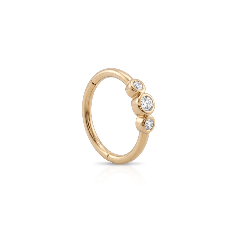 14 Ayar Altın Alttan 3 Taşlı Halka Piercing - Dianora Piercing Jewelry
