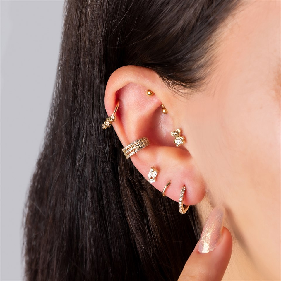 14 Ayar Altın Alttan Taşlı Halka Piercing - Dianora Piercing