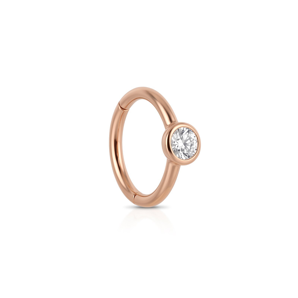 14 Ayar Altın Alttan Taşlı Minimal Halka Piercing - Dianora Piercing Jewelry