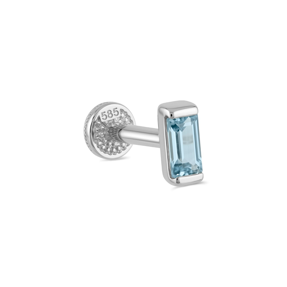 14 Ayar Altın Aqua Baget Taşlı Minimal Tragus Piercing - Dianora Piercing Jewelry