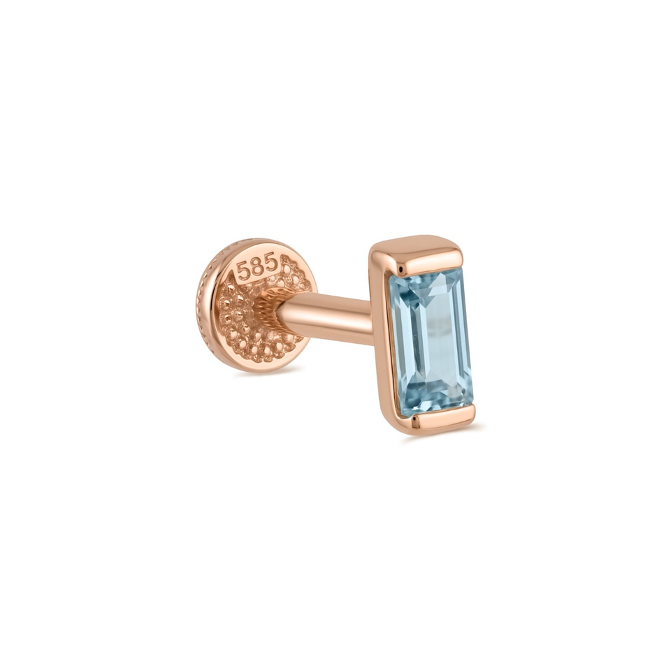 14 Ayar Altın Aqua Baget Taşlı Minimal Tragus Piercing - Dianora Piercing Jewelry