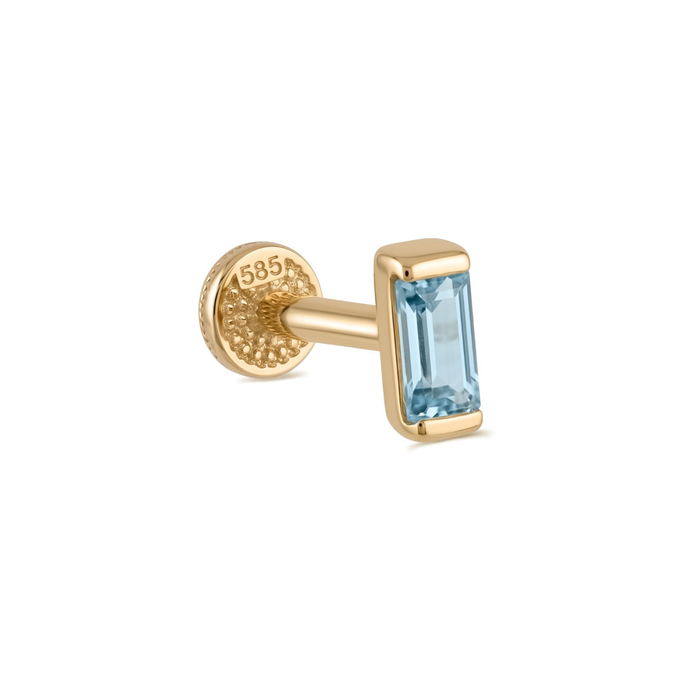 14 Ayar Altın Aqua Baget Taşlı Minimal Tragus Piercing - Dianora Piercing Jewelry