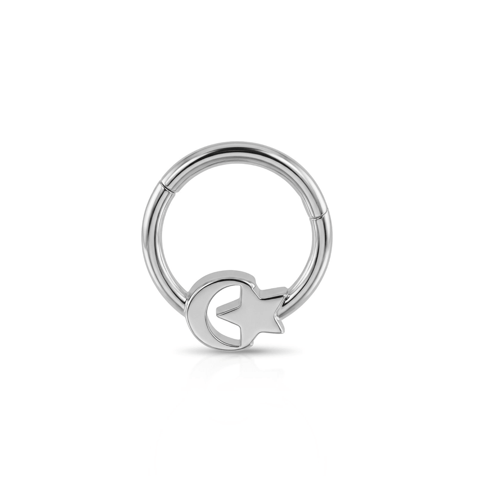 14 Ayar Altın Ay Yıldız Minimal Halka Piercing - Dianora Piercing Jewelry