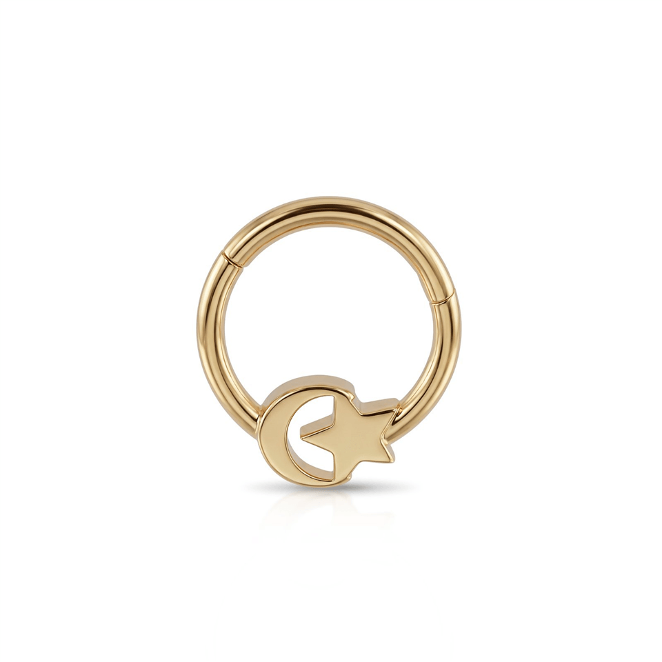 14 Ayar Altın Ay Yıldız Minimal Halka Piercing - Dianora Piercing Jewelry