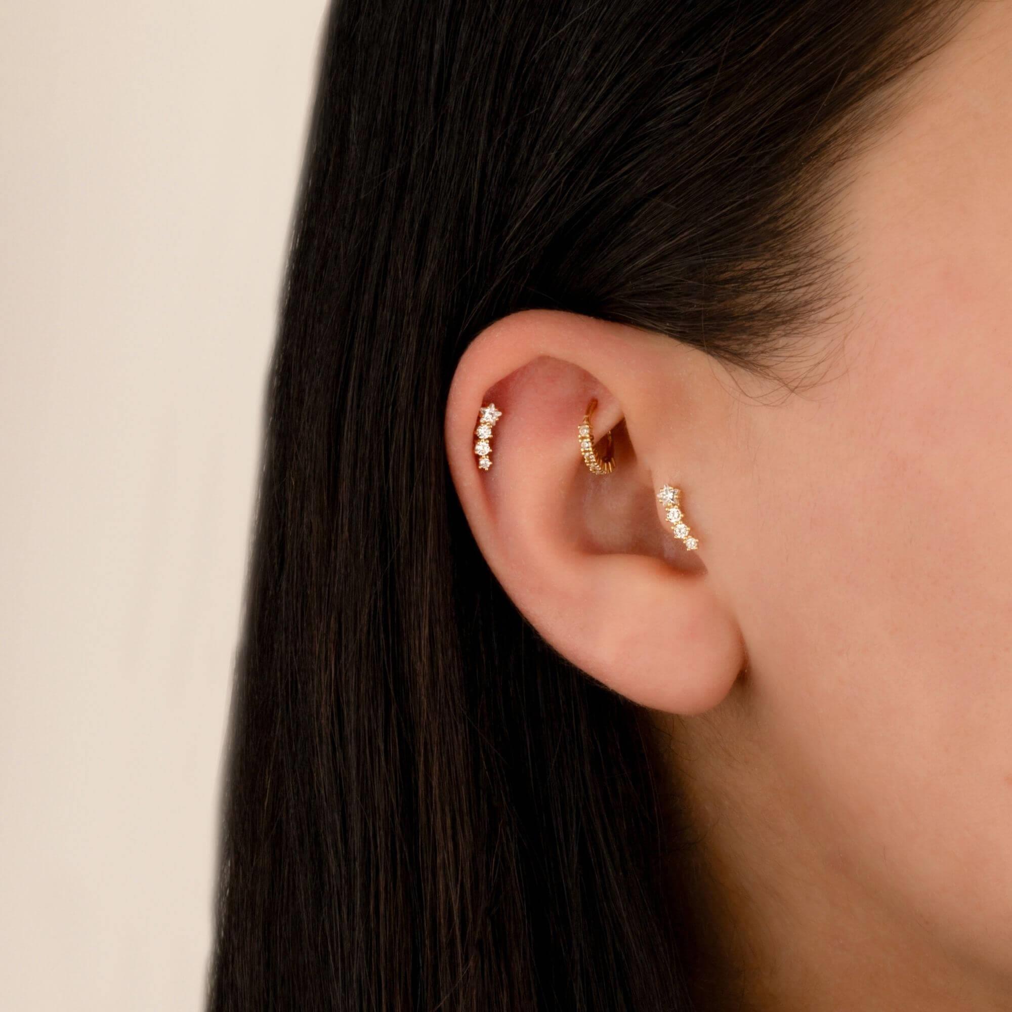 14 Ayar Altın Baget Taşlı Daire Minimal Helix Kıkırdak Piercing - Dianora Piercing