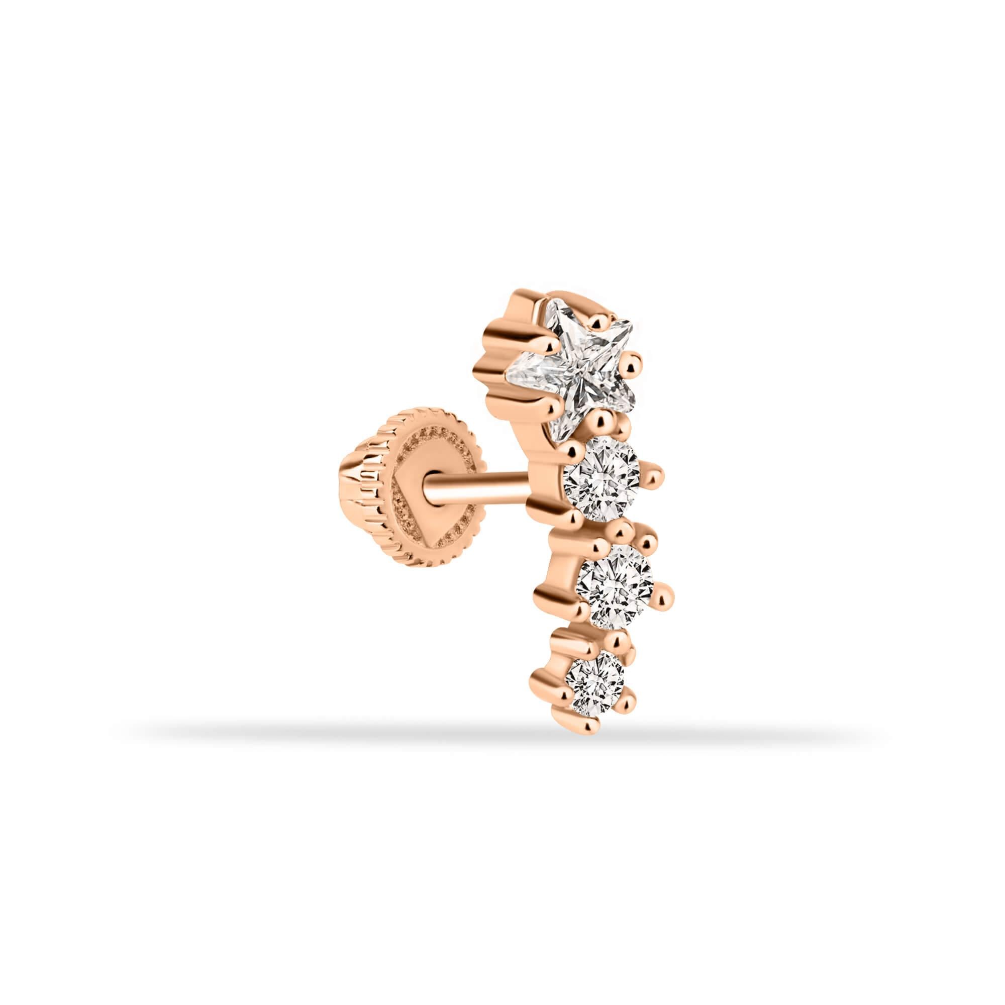 14 Ayar Altın Baget Taşlı Daire Minimal Helix Kıkırdak Piercing - Dianora Piercing