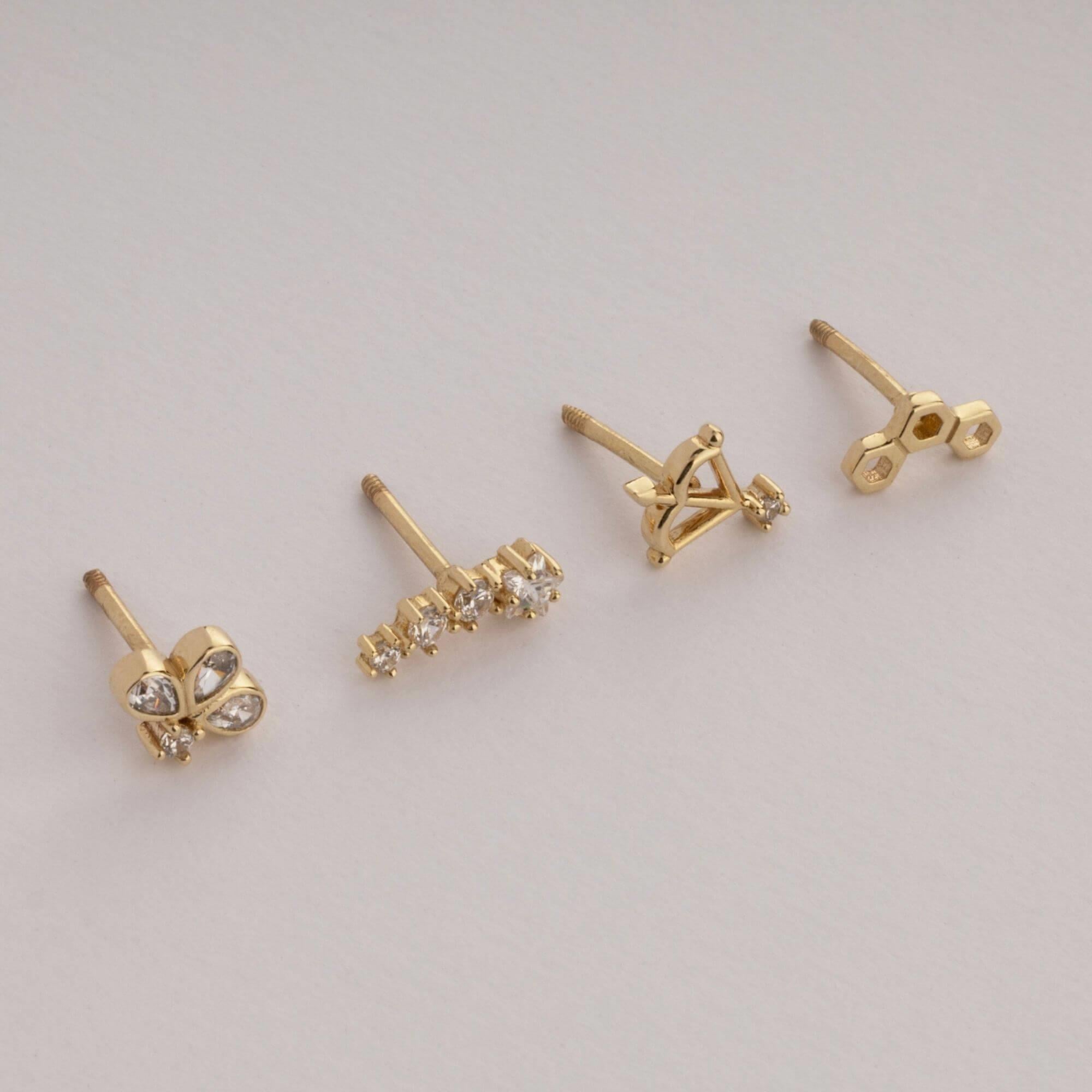 14 Ayar Altın Baget Taşlı Daire Minimal Helix Kıkırdak Piercing - Dianora Piercing