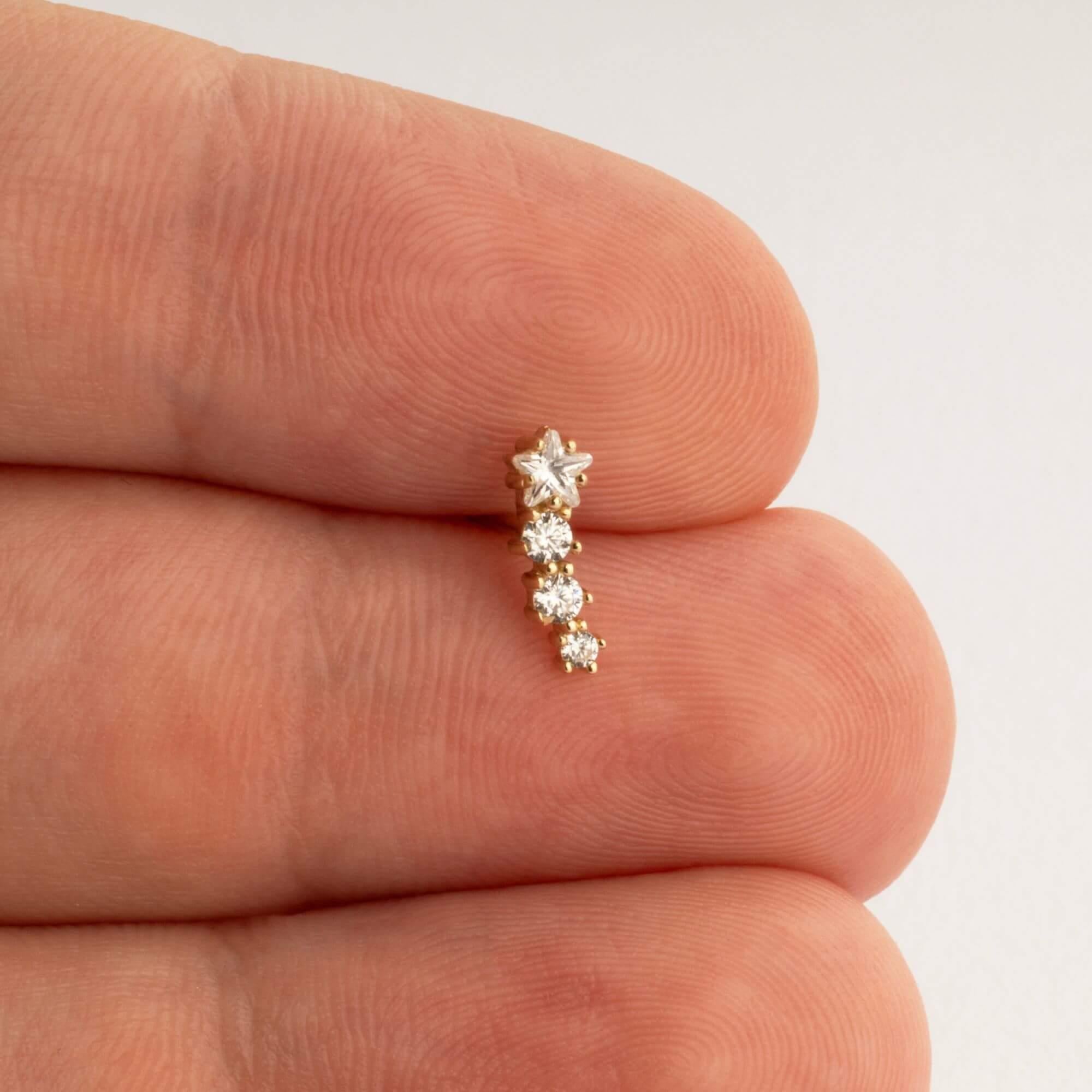 14 Ayar Altın Baget Taşlı Daire Minimal Helix Kıkırdak Piercing - Dianora Piercing