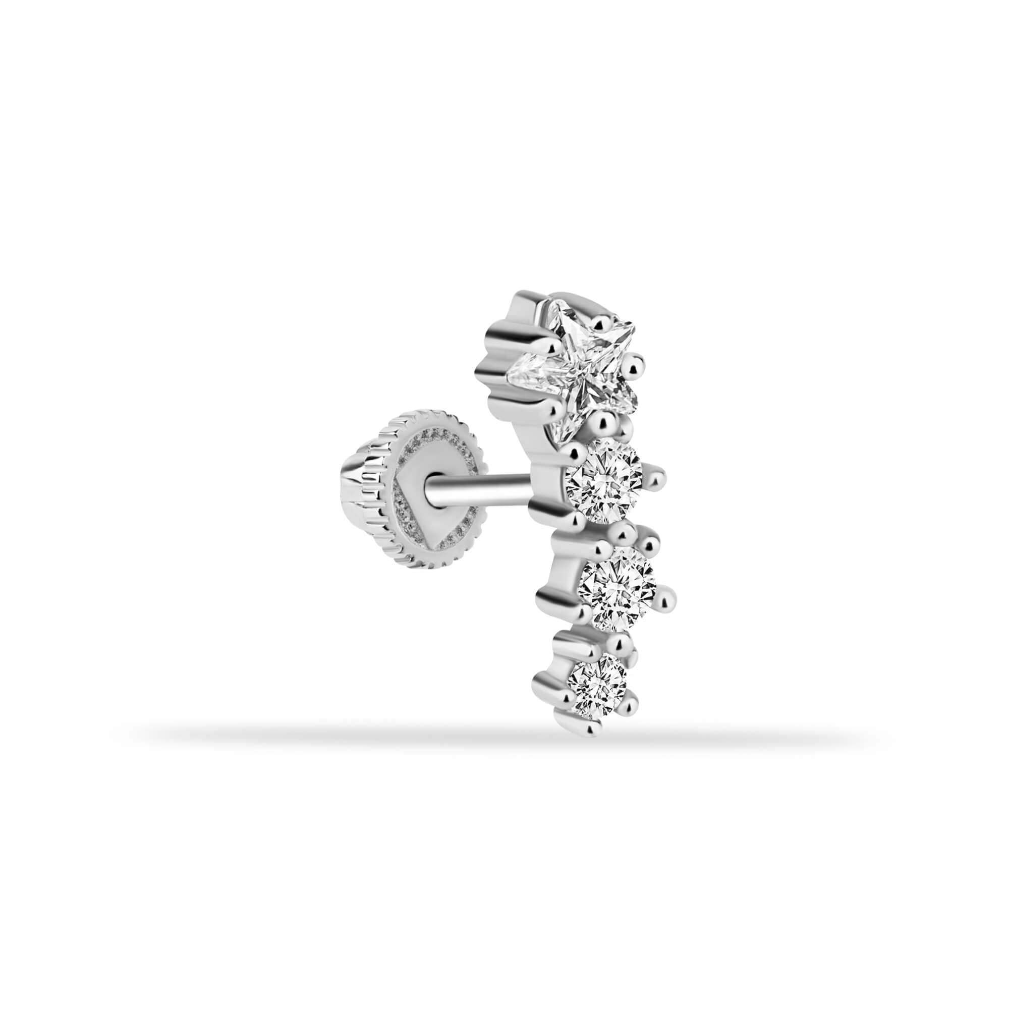 14 Ayar Altın Baget Taşlı Daire Minimal Helix Kıkırdak Piercing - Dianora Piercing