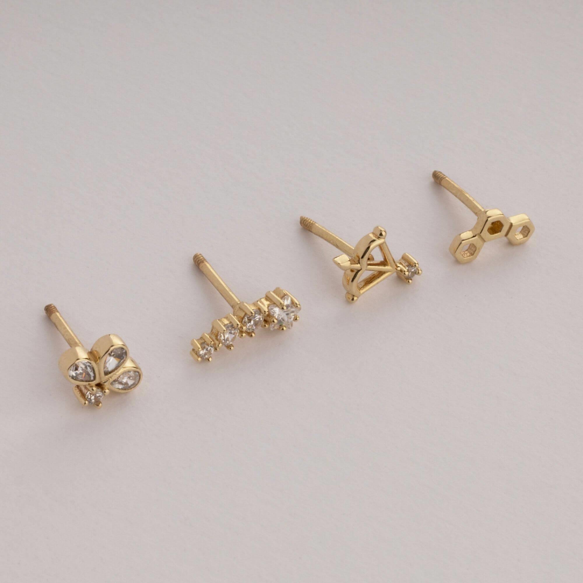 14 Ayar Altın Baget Taşlı Daire Minimal Helix Kıkırdak Piercing - Dianora Piercing