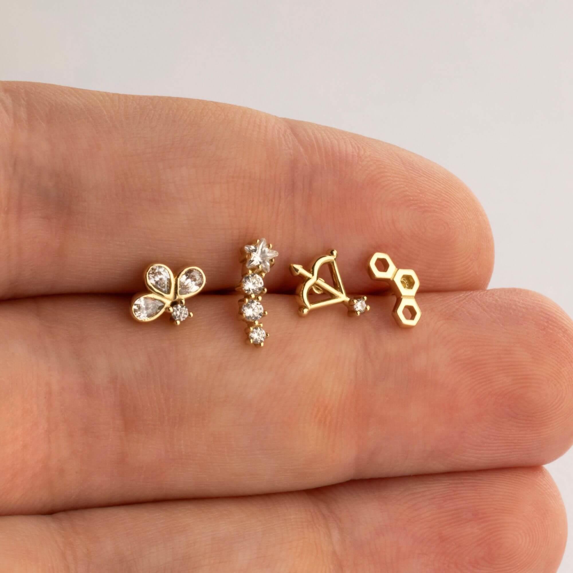 14 Ayar Altın Baget Taşlı Daire Minimal Helix Kıkırdak Piercing - Dianora Piercing
