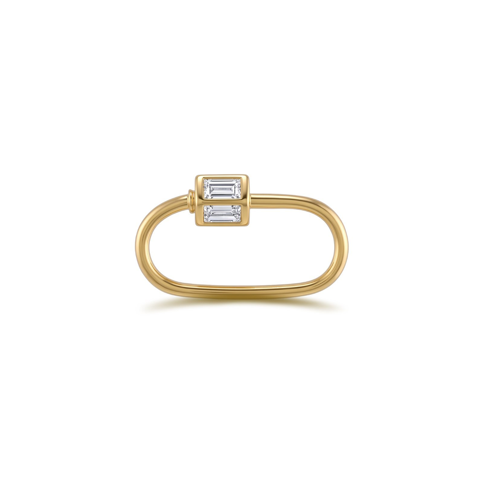 14 Ayar Altın Baget Taşlı İnce Charm Kilidi Carabiner - Dianora Piercing Jewelry