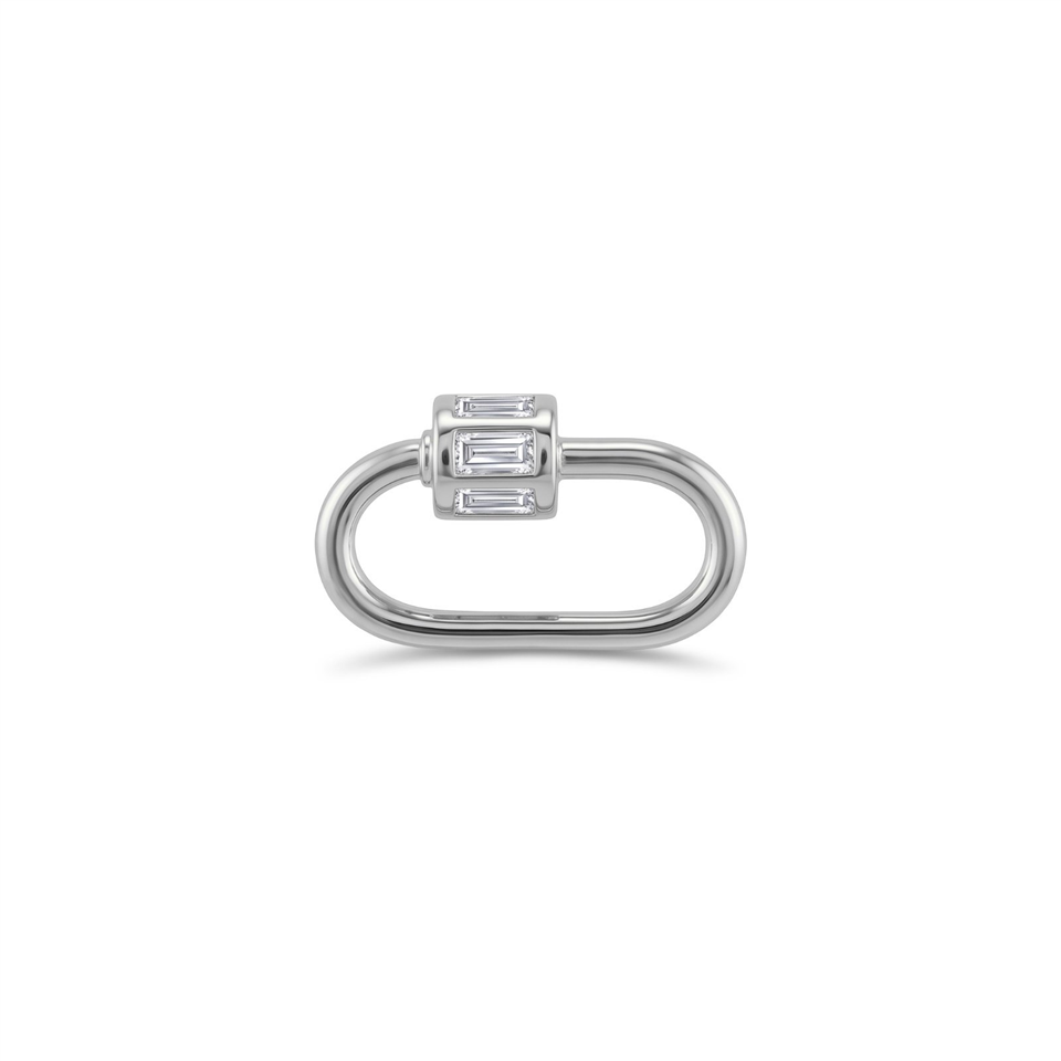 14 Ayar Altın Baget Taşlı İnce Charm Kilidi Carabiner - Dianora Piercing Jewelry