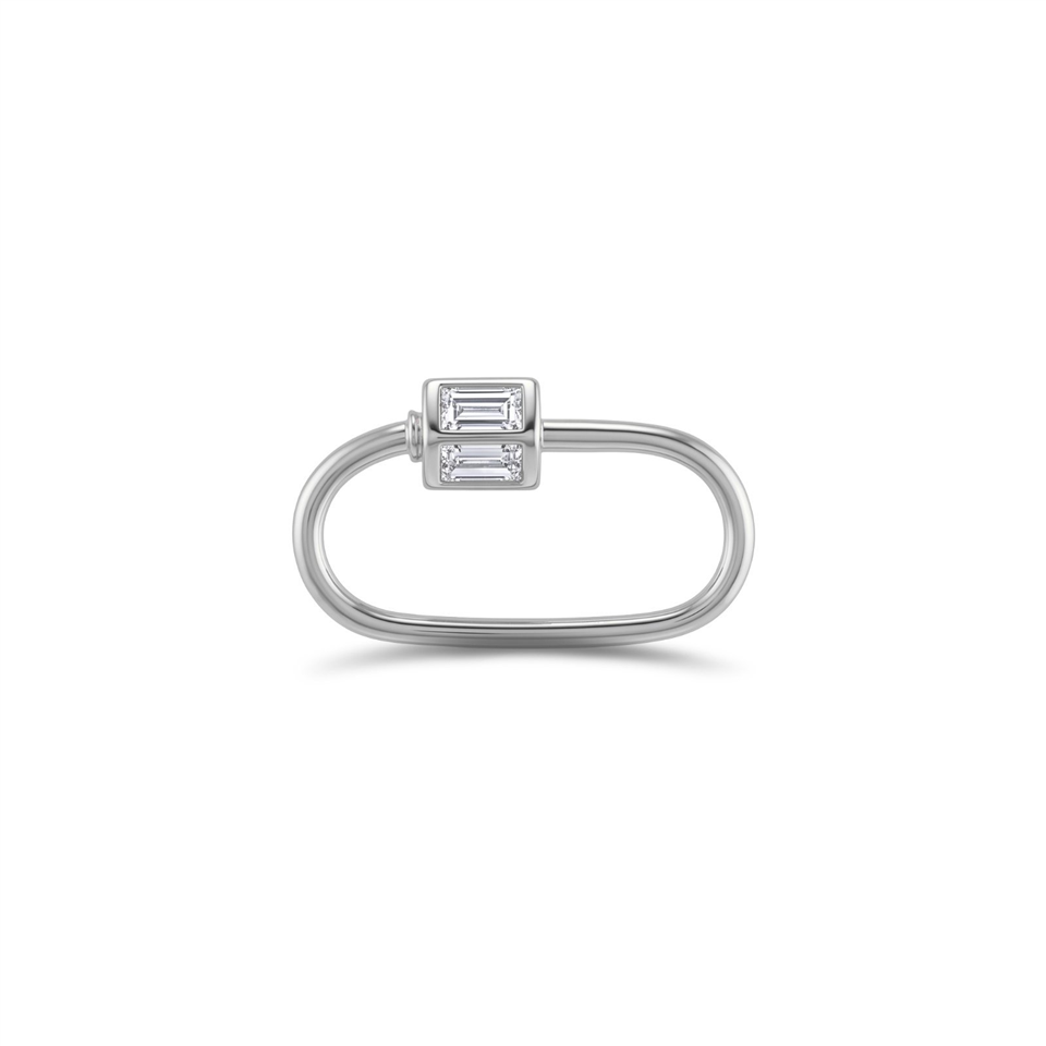 14 Ayar Altın Baget Taşlı İnce Charm Kilidi Carabiner - Dianora Piercing Jewelry