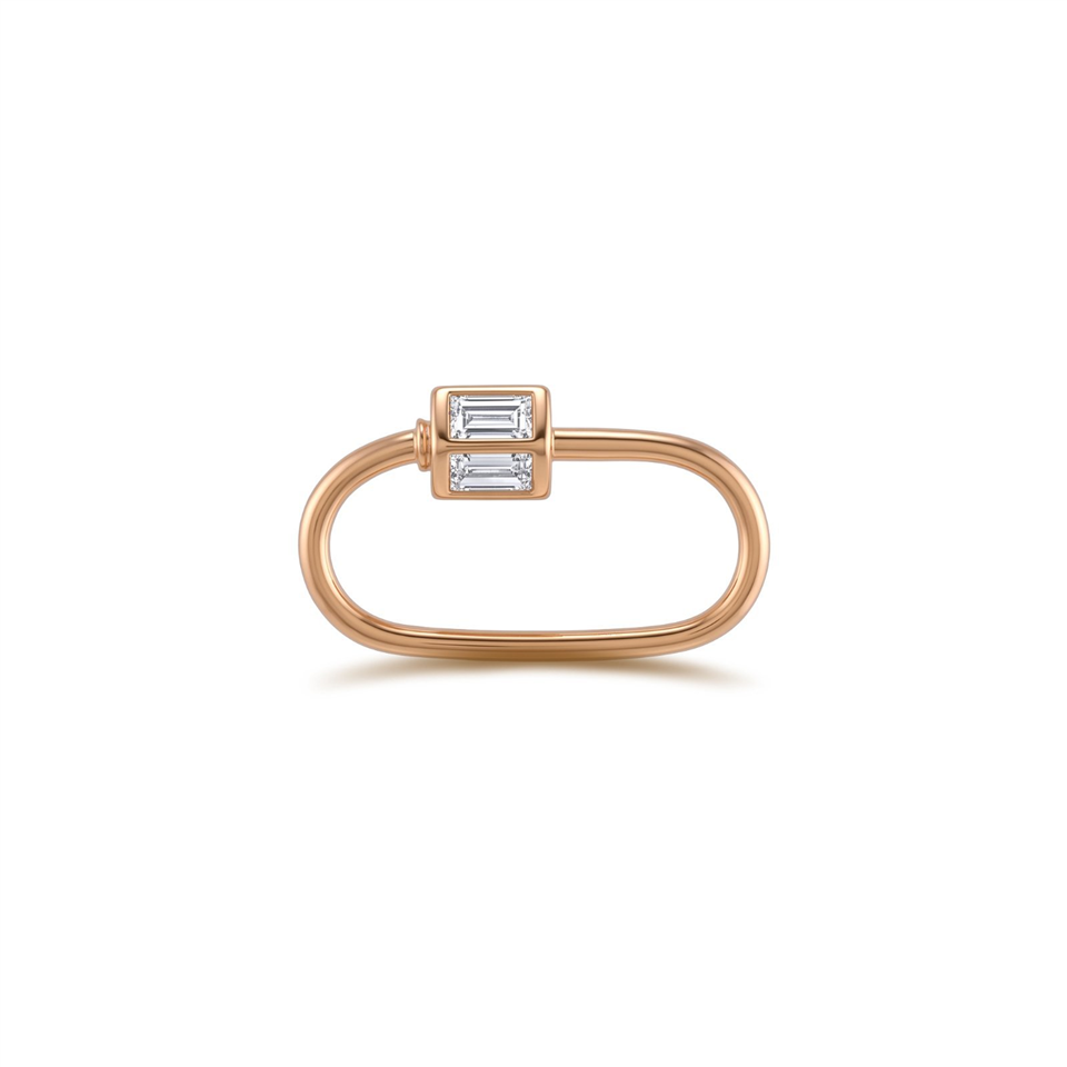 14 Ayar Altın Baget Taşlı İnce Charm Kilidi Carabiner - Dianora Piercing Jewelry