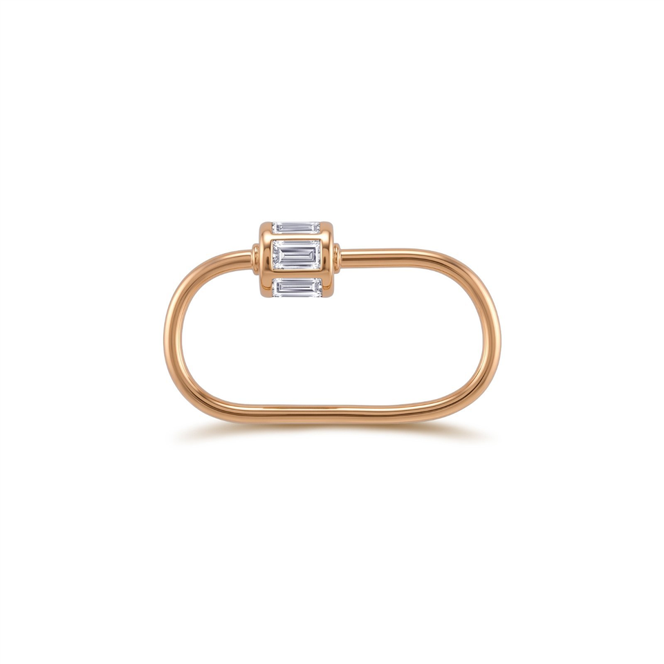 14 Ayar Altın Baget Taşlı İnce Charm Kilidi Carabiner - Dianora Piercing Jewelry