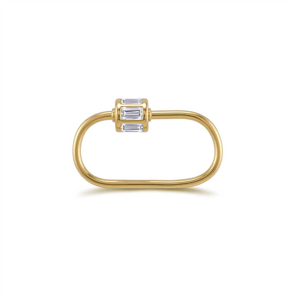 14 Ayar Altın Baget Taşlı İnce Charm Kilidi Carabiner - Dianora Piercing Jewelry