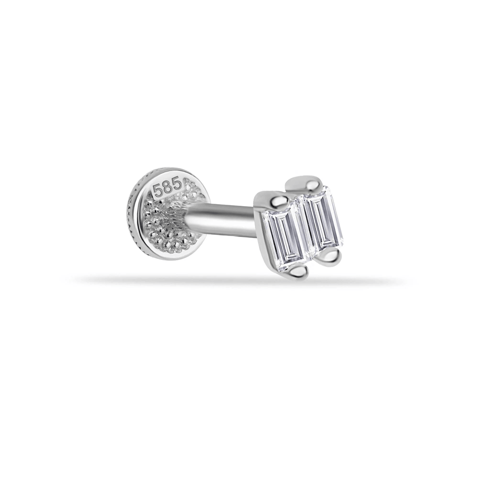 14 Ayar Altın Baget Taşlı Minimal Tragus Piercing - Dianora Piercing Jewelry