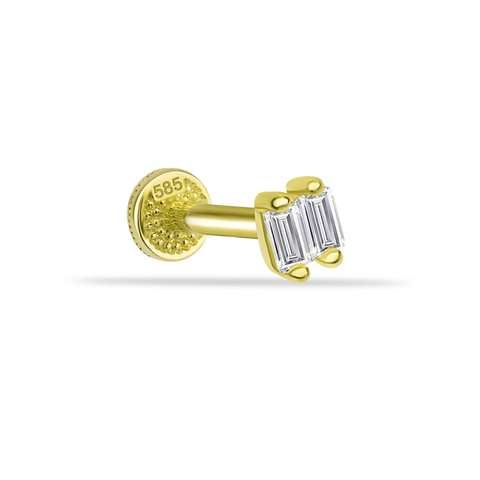 14 Ayar Altın Baget Taşlı Minimal Tragus Piercing - Dianora Piercing Jewelry