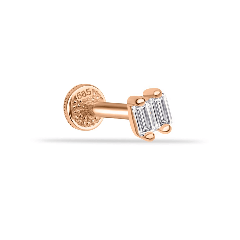 14 Ayar Altın Baget Taşlı Minimal Tragus Piercing - Dianora Piercing Jewelry