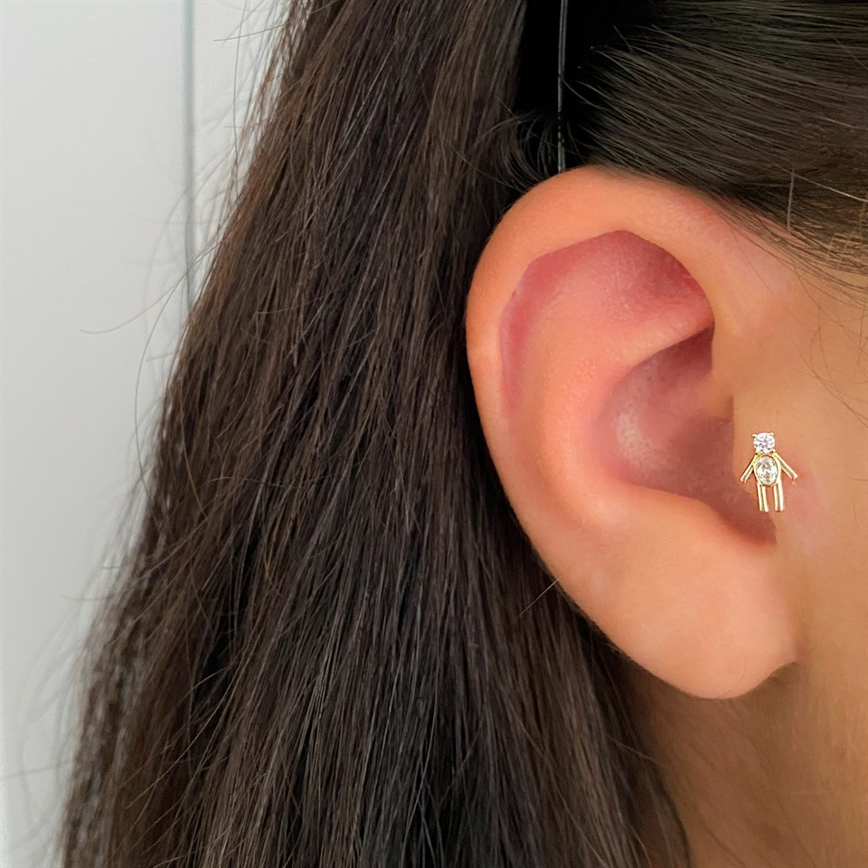 14 Ayar Altın Baget Taşlı Minimal Tragus Piercing
