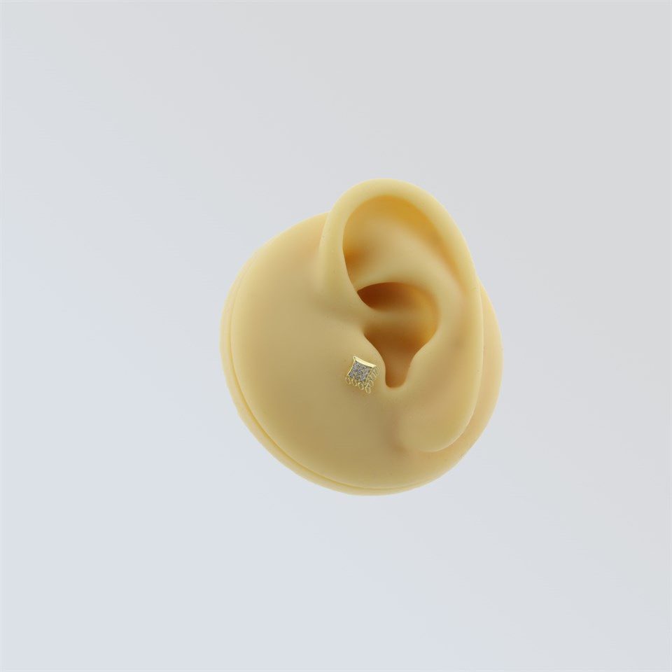 14 Ayar Altın Baget Taşlı Minimal Tragus Piercing