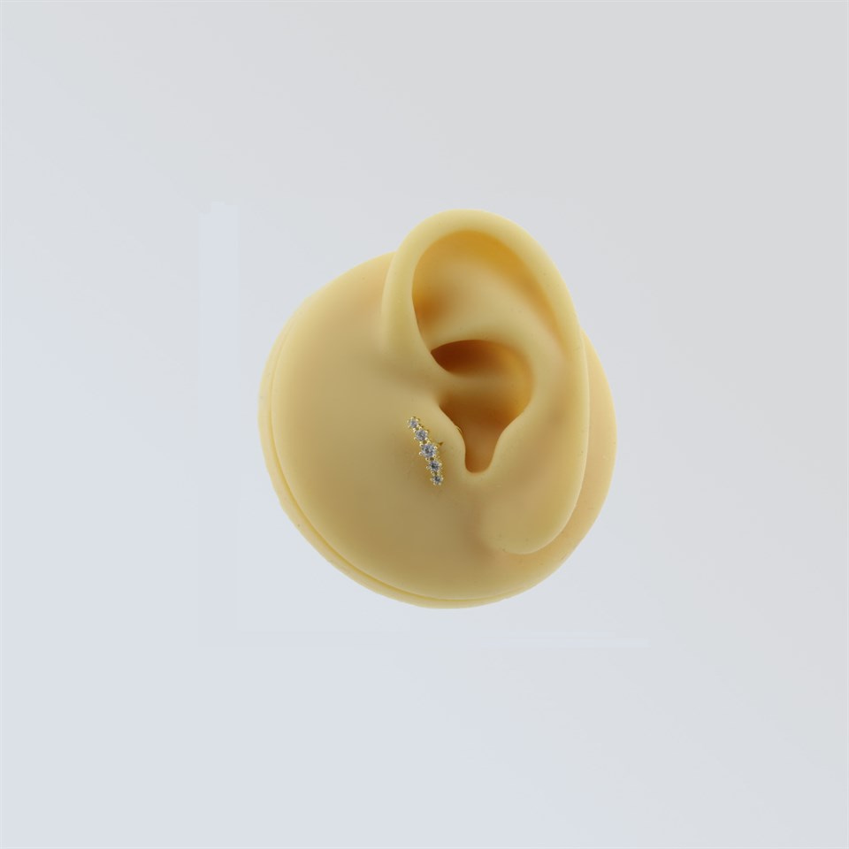 14 Ayar Altın Baget Taşlı Minimal Tragus Piercing