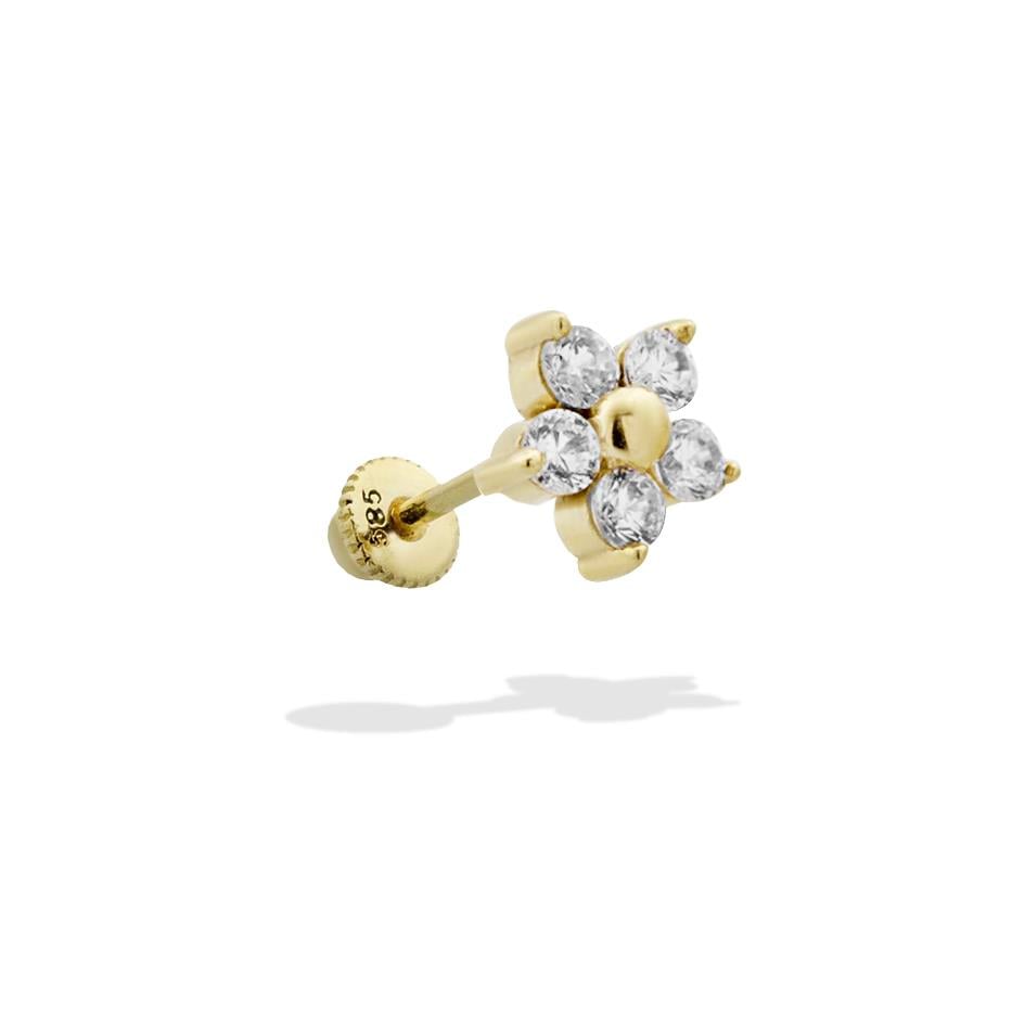 14 Ayar Altın Baget Taşlı Motifli Helix/Kıkırdak Piercing - Dianora Piercing