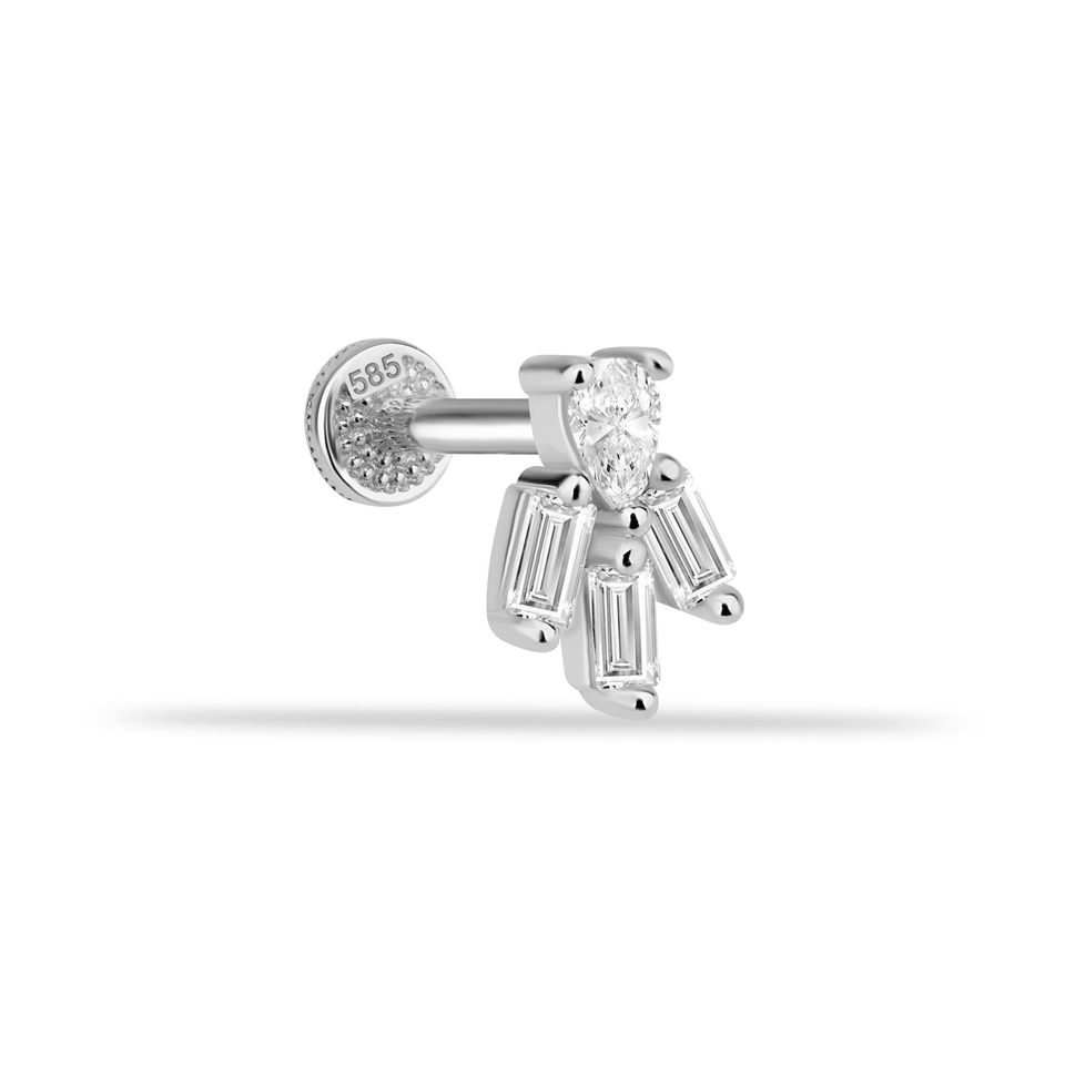 14 Ayar Altın Baget Taşlı Motifli Minimal Tragus Piercing - Dianora Piercing Jewelry