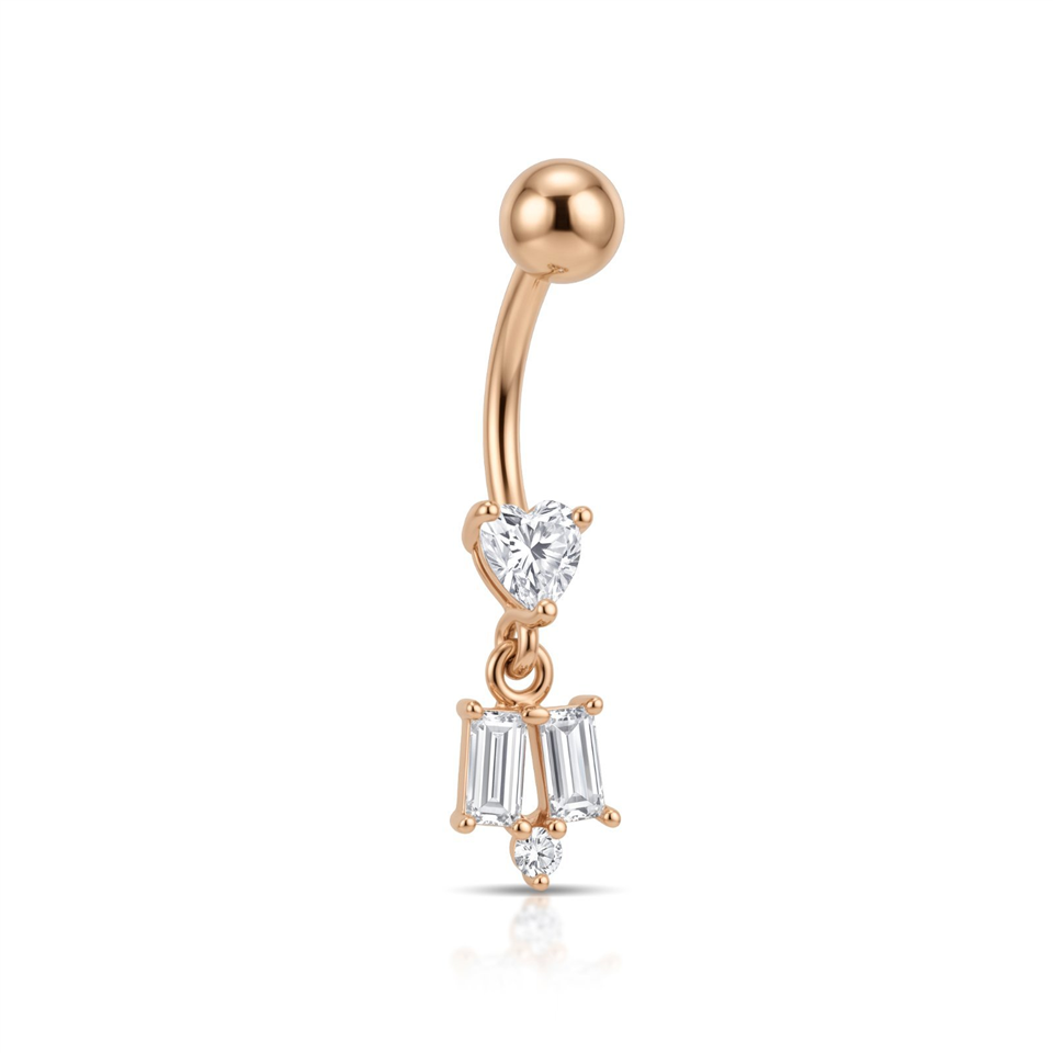 14 Ayar Altın Baget Taşlı Sallantılı Göbek Piercing  - Dianora Piercing Jewelry
