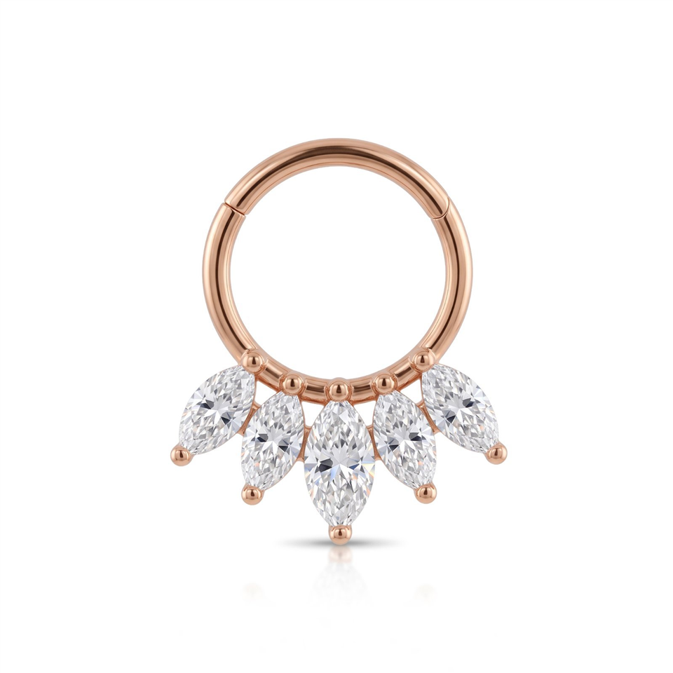 14 Ayar Altın Beş Markiz Taşlı Halka Piercing - Dianora Piercing Jewelry
