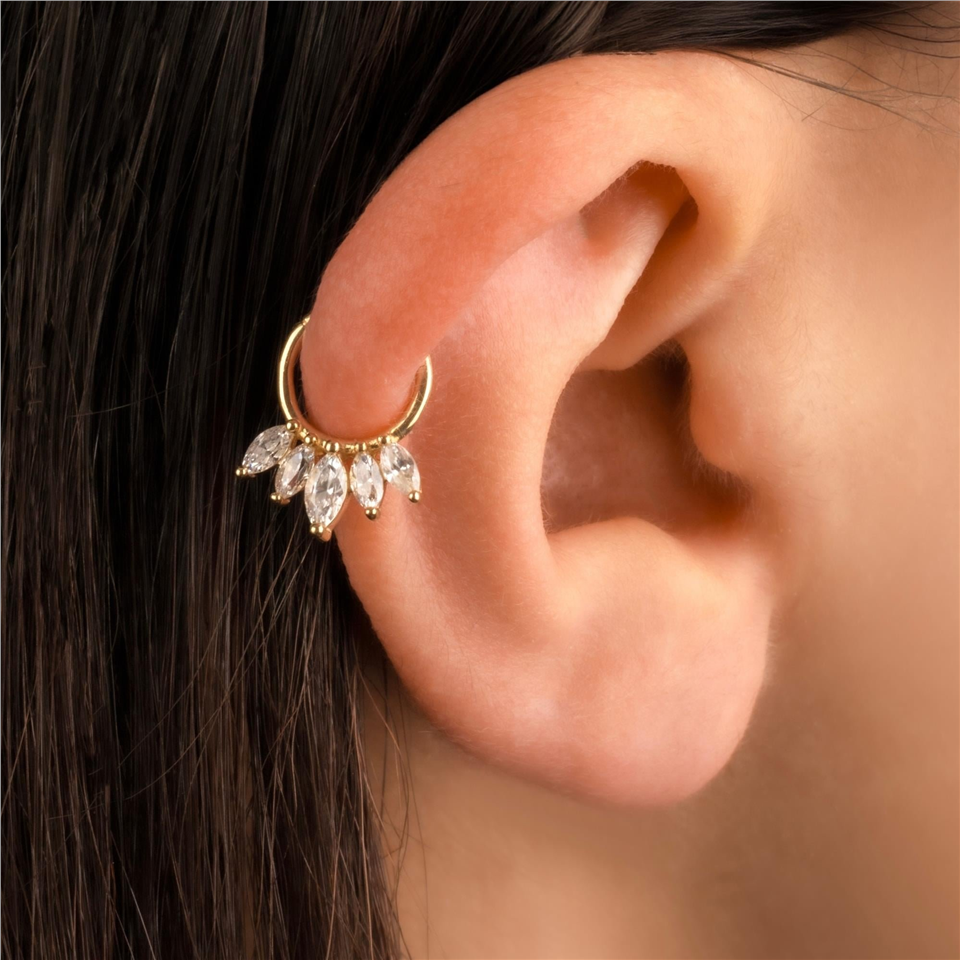 14 Ayar Altın Beş Markiz Taşlı Halka Piercing - Dianora Piercing Jewelry