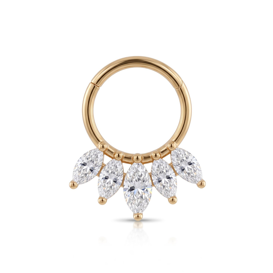 14 Ayar Altın Beş Markiz Taşlı Halka Piercing - Dianora Piercing Jewelry