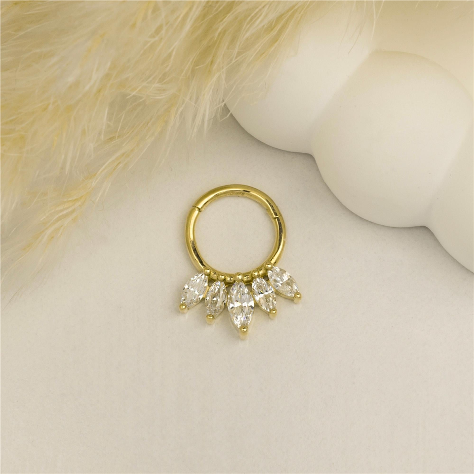 14 Ayar Altın Beş Markiz Taşlı Halka Piercing - Dianora Piercing Jewelry