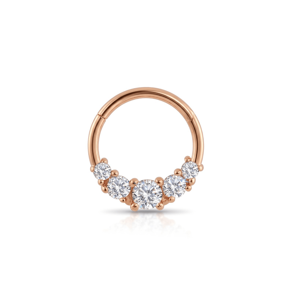 14 Ayar Altın Beş Taşlı Minimal Halka Piercing - Dianora Piercing Jewelry