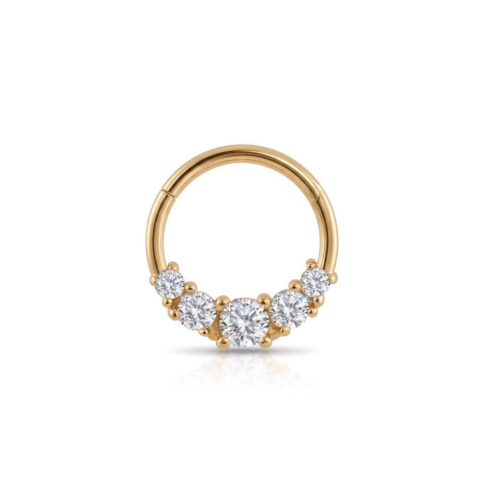 14 Ayar Altın Beş Taşlı Minimal Halka Piercing - Dianora Piercing Jewelry