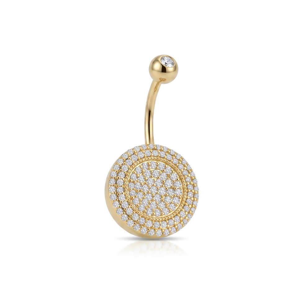 14 Ayar Altın Büyük Sıra Taşlı Daire Göbek Piercing - Dianora Piercing Jewelry