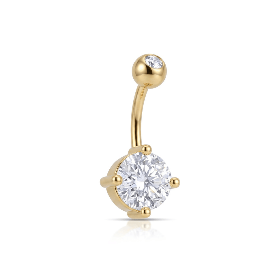 14 Ayar Altın Büyük Tektaşlı Göbek Piercing - Dianora Piercing Jewelry