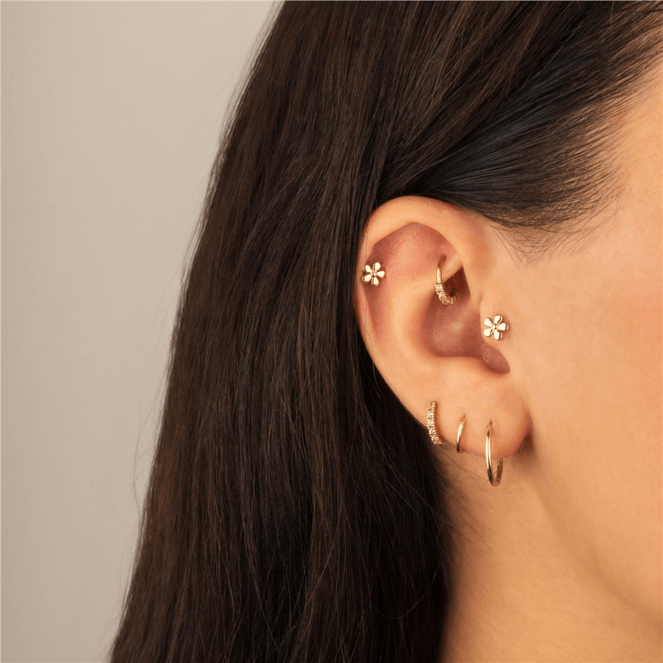 14 Ayar Altın Çiçek Motifli Minimal Tragus Piercing - Dianora Piercing Jewelry