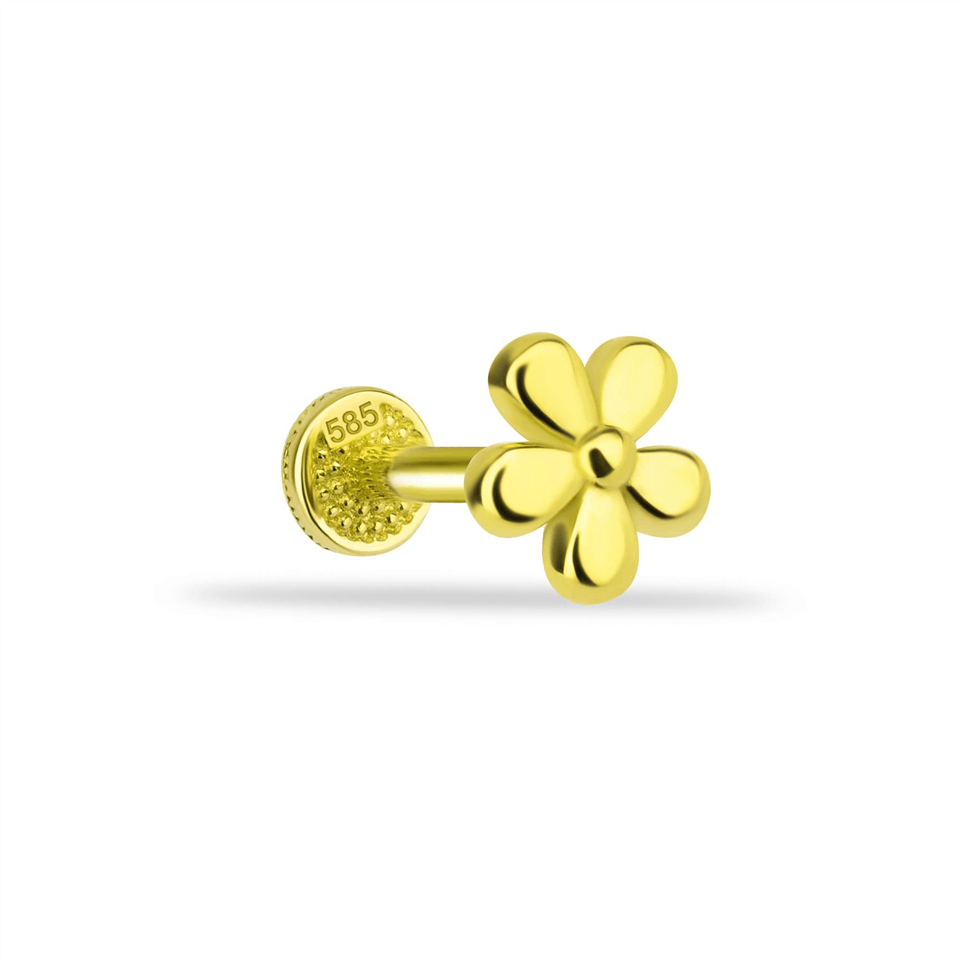 14 Ayar Altın Çiçek Motifli Minimal Tragus Piercing - Dianora Piercing Jewelry