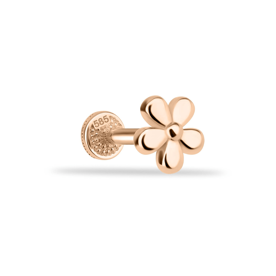 14 Ayar Altın Çiçek Motifli Minimal Tragus Piercing - Dianora Piercing Jewelry